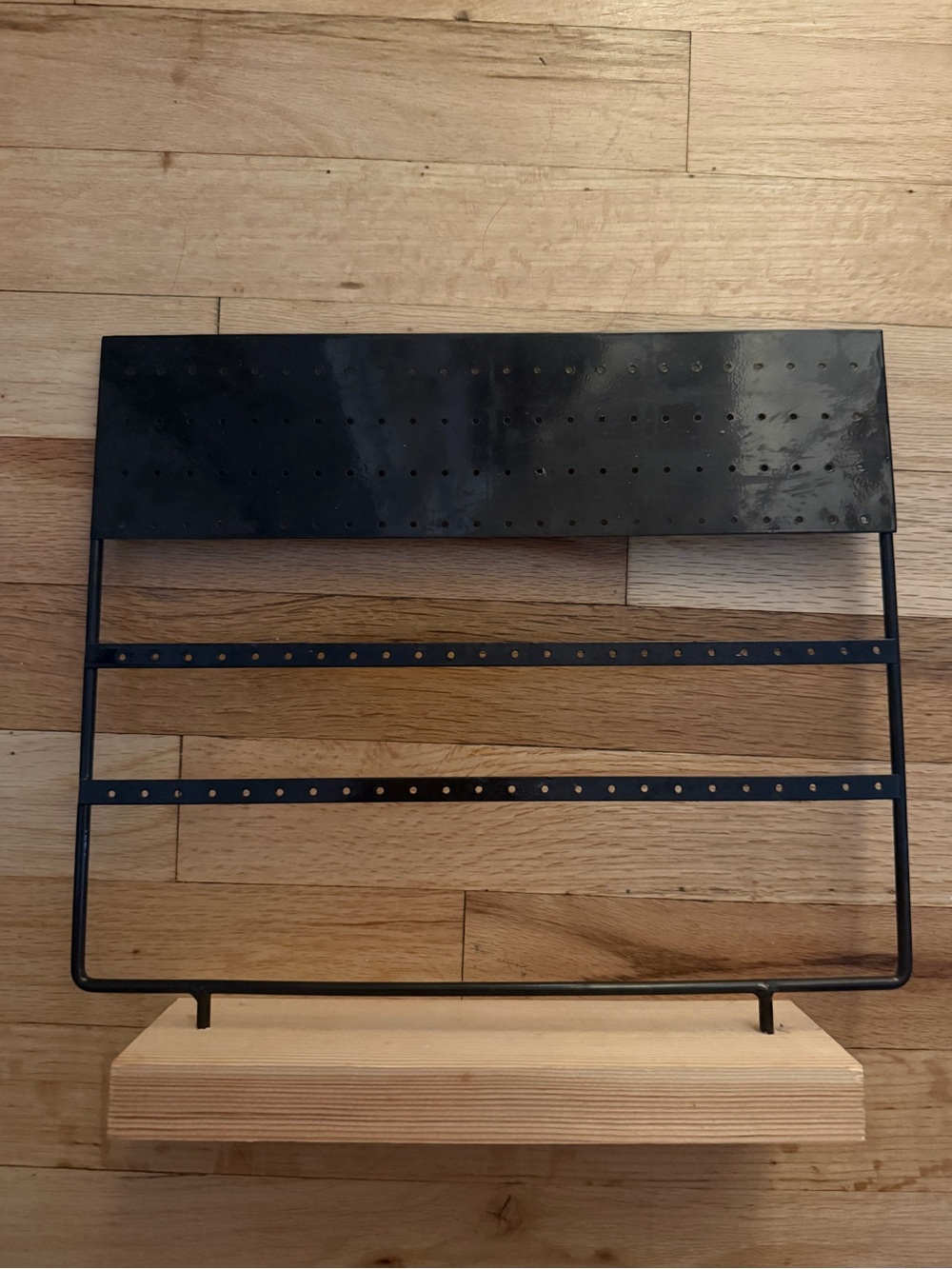 Black Metal and Wood Earring Organizer Display